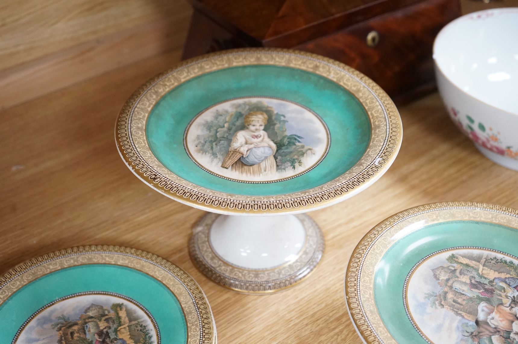 A Victorian multicolour transfer printed dessert service, by F & R Pratt, largest 23cm diameter